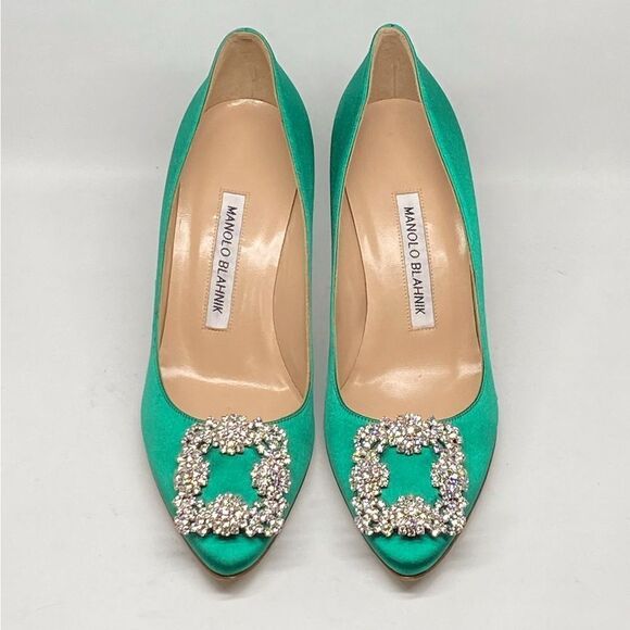 Manolo Blahnik Hangisi 70MM Embellished Satin Pumps size 36.5 - Picture 3 of 14
